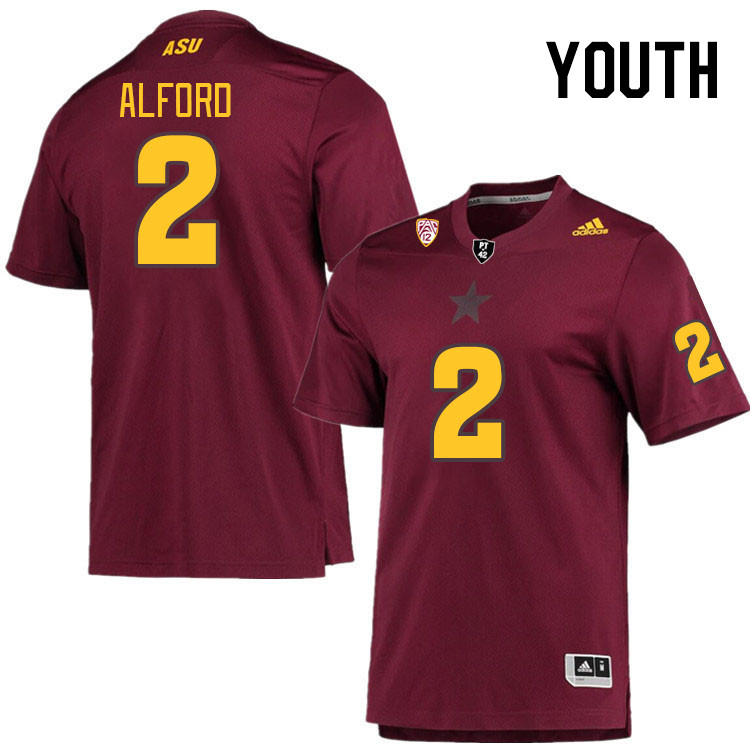 Youth #2 Xavion Alford Arizona State Sun Devils College Football Jerseys Stitched Sale-Maroon - Click Image to Close